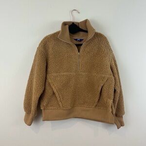 JoyLab Tan Quarter Zip-Up Sherpa Sweater Size Medium